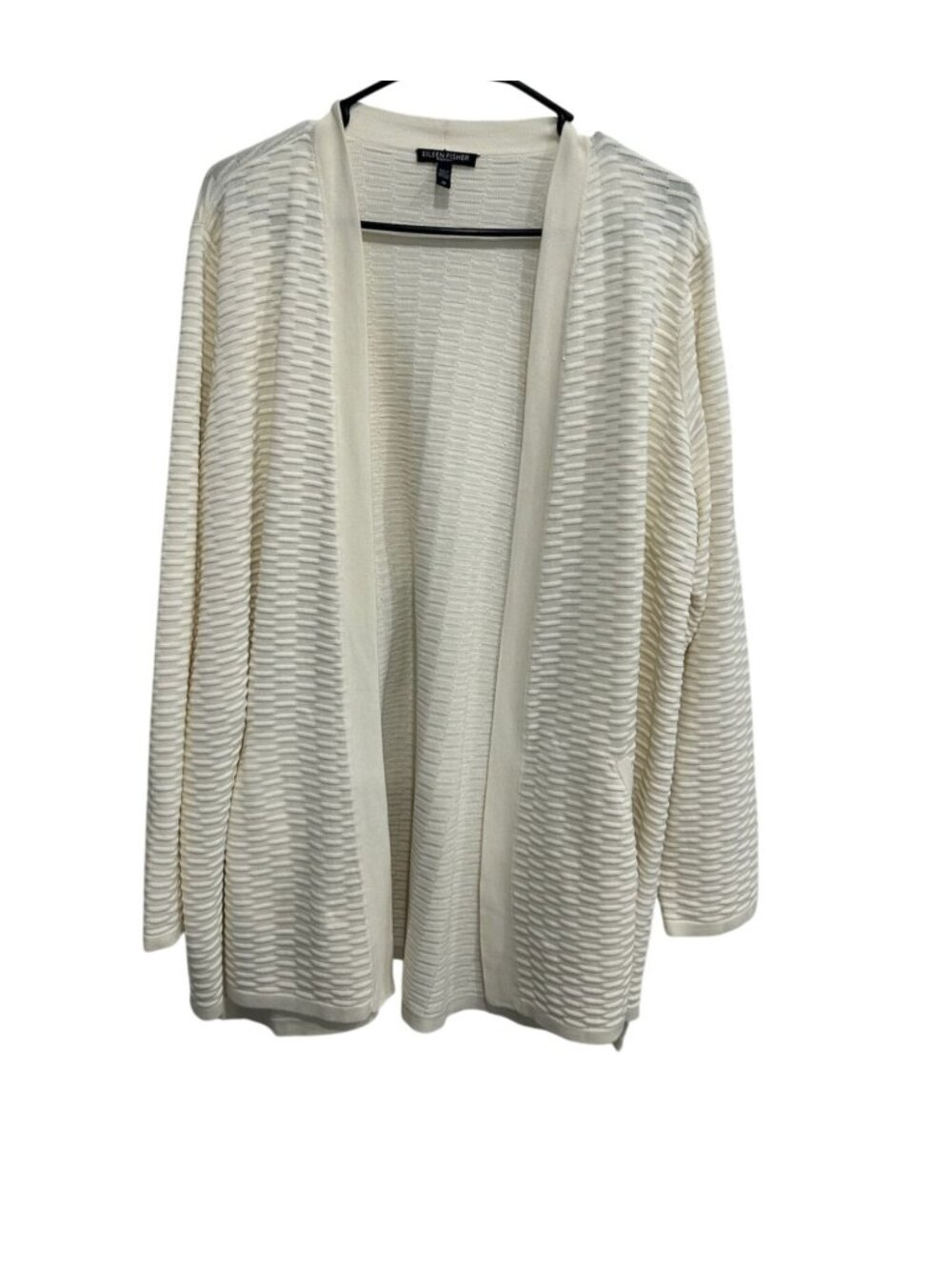 Eileen Fisher 2X Ivory Open Front Cardigan Jacket Cotton Minimalist Quiet Luxury